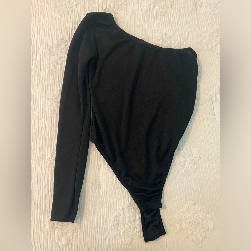 PrettyLittleThing Black Asymmetrical Body Suit